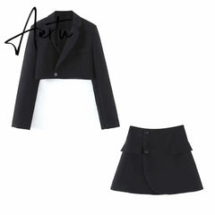Women Blazer Clothing Two Piece Set Women Suits With Skirt Female Suit Tweed Long Sleeves Short Skirt Suits Blazer Aiertu