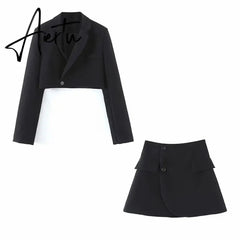 Women Blazer Clothing Two Piece Set Women Suits With Skirt Female Suit Tweed Long Sleeves Short Skirt Suits Blazer Aiertu