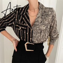 Women Blouse Chemise Femme Office Lady Button Up Turn Down Collar Shirts Women Plus Size Ladies Patchwork Blouses Femme Aiertu