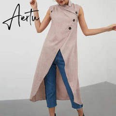 Women Blouses Celmia Asymmetrical Retro Tops Sleeveless Button Down Casual Split Long Shirt Loose Elegant Office Tunics Aiertu