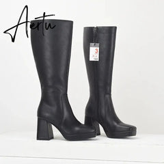 Women Boots Over Knee Zipper Female Shoes Clogs Platform Luxury Designer Over-the-Knee Large Size Ladies Fashion High Heel Aiertu
