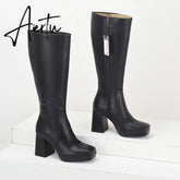 Women Boots Over Knee Zipper Female Shoes Clogs Platform Luxury Designer Over-the-Knee Large Size Ladies Fashion High Heel Aiertu