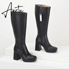 Women Boots Over Knee Zipper Female Shoes Clogs Platform Luxury Designer Over-the-Knee Large Size Ladies Fashion High Heel Aiertu