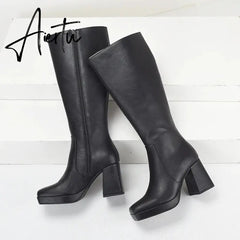 Women Boots Over Knee Zipper Female Shoes Clogs Platform Luxury Designer Over-the-Knee Large Size Ladies Fashion High Heel Aiertu
