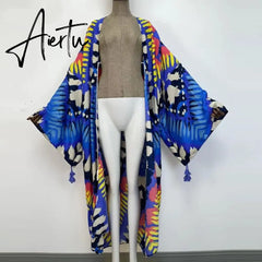 Women Cardigan Loose Long Dress Cocktail Party Boho Maxi African Holiday Batwing Sleeve kimono Robe Aiertu