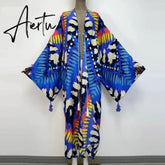 Women Cardigan Loose Long Dress Cocktail Party Boho Maxi African Holiday Batwing Sleeve kimono Robe Aiertu