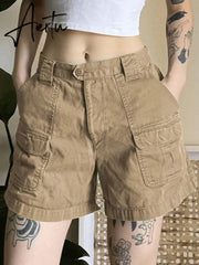 Women Cargo Shorts Y2k Clothing Baggy Straight Cargo Pants Vintage 90s High Waist Casual Tooling Safari Style Shorts Streetwear Aiertu