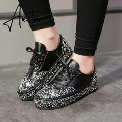 Women Casual Shoes Sequin Jelly Color Crystal Silver Shoes Flat Sneakers Spring Fashion Trend Comfortable Vulcanized Sneakers Aiertu