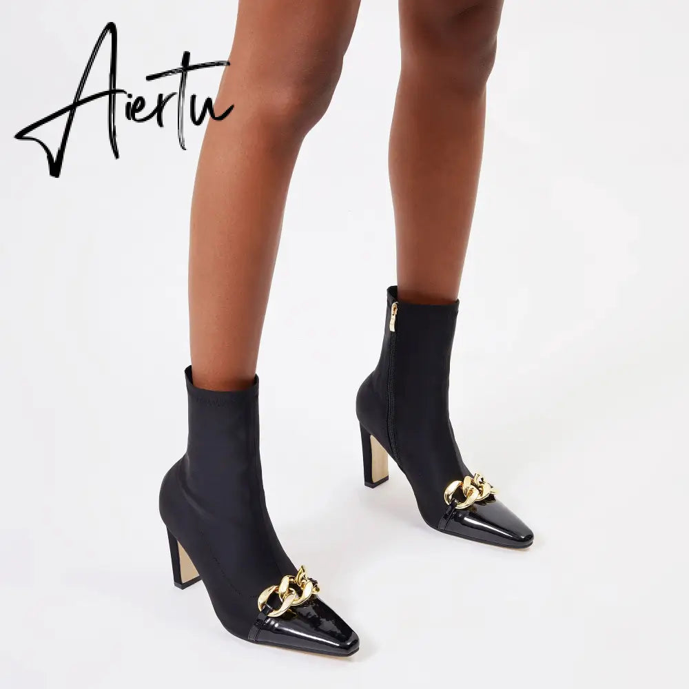 Women Chains Decor Heeled Boots mysite