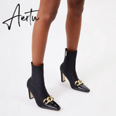 Women Chains Decor Heeled Boots mysite