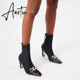 Women Chains Decor Heeled Boots mysite