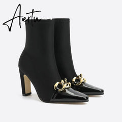 Women Chains Decor Heeled Boots mysite