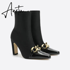 Women Chains Decor Heeled Boots mysite
