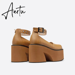 Women Chunky Heel Line Platform Pumps mysite