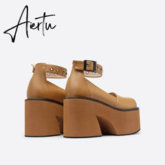 Women Chunky Heel Line Platform Pumps mysite