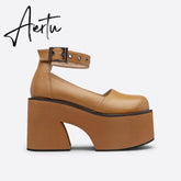 Women Chunky Heel Line Platform Pumps mysite