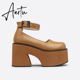 Women Chunky Heel Line Platform Pumps mysite