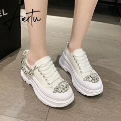 Women Chunky Sneakers Rhinestone Platform Sports Shoes Summer Height Increasing Casual Shoes 7CM High Heels Women Canvas Shoe Aiertu