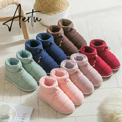 Women Cotton Shoes High-top Winter Plus Velvet Warmth Thick-soled Outdoor Down Couple Round Toe Woman Flats Slip-on Footwear Aiertu