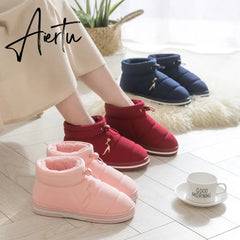 Women Cotton Shoes High-top Winter Plus Velvet Warmth Thick-soled Outdoor Down Couple Round Toe Woman Flats Slip-on Footwear Aiertu