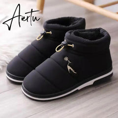 Women Cotton Shoes High-top Winter Plus Velvet Warmth Thick-soled Outdoor Down Couple Round Toe Woman Flats Slip-on Footwear Aiertu