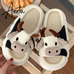 Women Cow Slippers Cute Cartoon Soft Cloud Platform Indoor Shoes Summer Female Home Slides Thick Sole Sandals Male House Slipper Aiertu