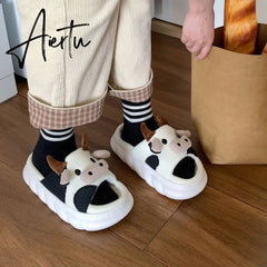 Women Cow Slippers Cute Cartoon Soft Cloud Platform Indoor Shoes Summer Female Home Slides Thick Sole Sandals Male House Slipper Aiertu