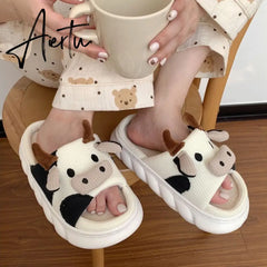 Women Cow Slippers Cute Cartoon Soft Cloud Platform Indoor Shoes Summer Female Home Slides Thick Sole Sandals Male House Slipper Aiertu
