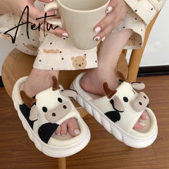 Women Cow Slippers Cute Cartoon Soft Cloud Platform Indoor Shoes Summer Female Home Slides Thick Sole Sandals Male House Slipper Aiertu