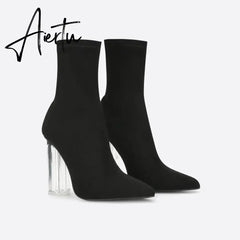 Women Crystal Thick Heel Boots mysite