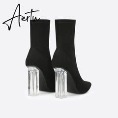 Women Crystal Thick Heel Boots mysite