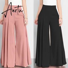 Women Elegant High Waist Wide Leg Pants Spring Vintage Flare Trousers Casual Solid Zipper Pantalon Female Palazzo Aiertu