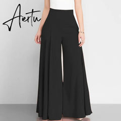 Women Elegant High Waist Wide Leg Pants Spring Vintage Flare Trousers Casual Solid Zipper Pantalon Female Palazzo Aiertu