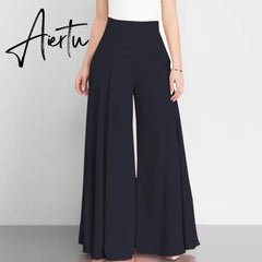 Women Elegant High Waist Wide Leg Pants Spring Vintage Flare Trousers Casual Solid Zipper Pantalon Female Palazzo Aiertu