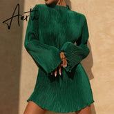 Women Elegant Long Sleeve Streetwear Bodycon Green Fall Mini Dress Christmas Autumn Clothes Wholesale Items For Business Aiertu