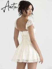 Women Fashion Long Lace Dress Summer Elegant Strap Sexy Beach Party Dress Open Back Strap Sleeveless Girl Aiertu