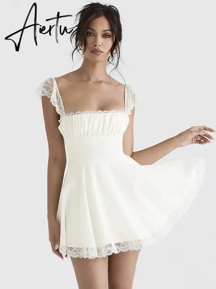 Women Fashion Long Lace Dress Summer Elegant Strap Sexy Beach Party Dress Open Back Strap Sleeveless Girl Aiertu