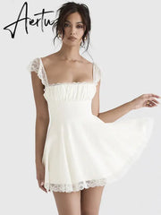 Women Fashion Long Lace Dress Summer Elegant Strap Sexy Beach Party Dress Open Back Strap Sleeveless Girl Aiertu
