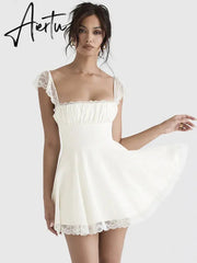 Women Fashion Long Lace Dress Summer Elegant Strap Sexy Beach Party Dress Open Back Strap Sleeveless Girl Aiertu
