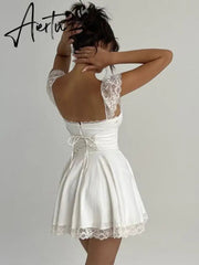 Women Fashion Long Lace Dress Summer Elegant Strap Sexy Beach Party Dress Open Back Strap Sleeveless Girl Aiertu