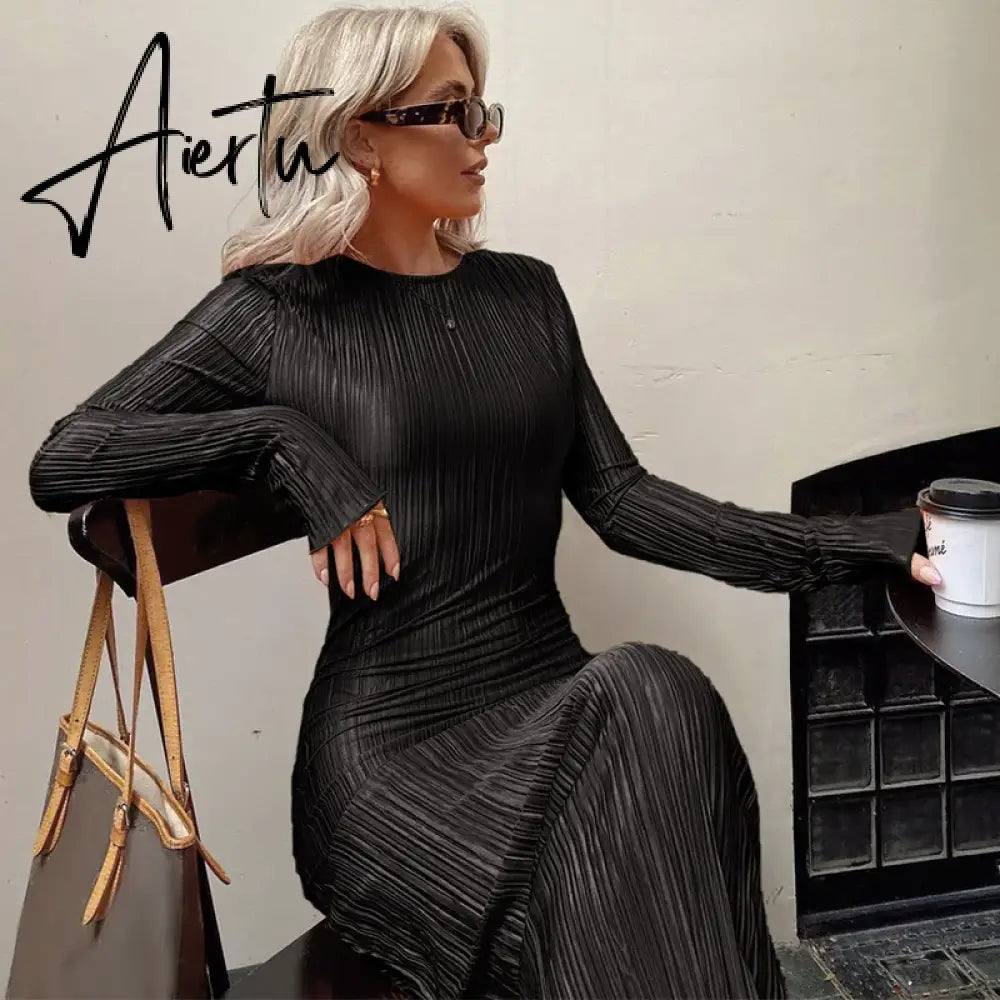 Women Fashion Long Sleeve Streetwear Bodycon Orange Midi Dress Autumn Clothes Wholesale Items For Business Aiertu