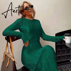 Women Fashion Long Sleeve Streetwear Bodycon Orange Midi Dress Autumn Clothes Wholesale Items For Business Aiertu
