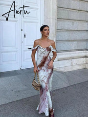 Women Fashion Printed Suspender Maxi Dress Female Vintage Sleeveless Ruffle Dresses Summer New Chic Beach Long Aiertu