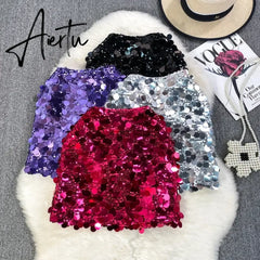 Women Glitter Sequins High Waist Sexy Short Skirt Party Fashion Vintage Luxury Skirts Goth Spring Summer Clothing Aiertu