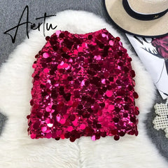 Women Glitter Sequins High Waist Sexy Short Skirt Party Fashion Vintage Luxury Skirts Goth Spring Summer Clothing Aiertu