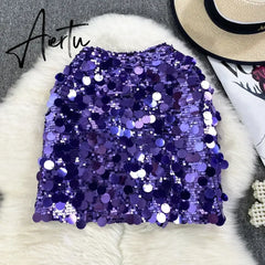 Women Glitter Sequins High Waist Sexy Short Skirt Party Fashion Vintage Luxury Skirts Goth Spring Summer Clothing Aiertu