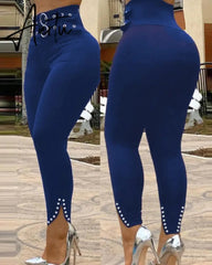 Women High Waist Skinny Stretchy Pencil Pants with Belt Ladies Sexy Slim Fit Leggings Female Hip Lift Long Trousers Aiertu