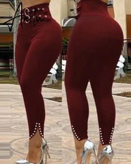 Women High Waist Skinny Stretchy Pencil Pants with Belt Ladies Sexy Slim Fit Leggings Female Hip Lift Long Trousers Aiertu