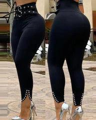 Women High Waist Skinny Stretchy Pencil Pants with Belt Ladies Sexy Slim Fit Leggings Female Hip Lift Long Trousers Aiertu
