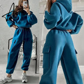 Women Hooded Tracksuit Two Pieces Set Sweatshirts Pullover Hoodies Pockets Pants Suit Drawstring Trousers Sports Outfits Autumn Aiertu